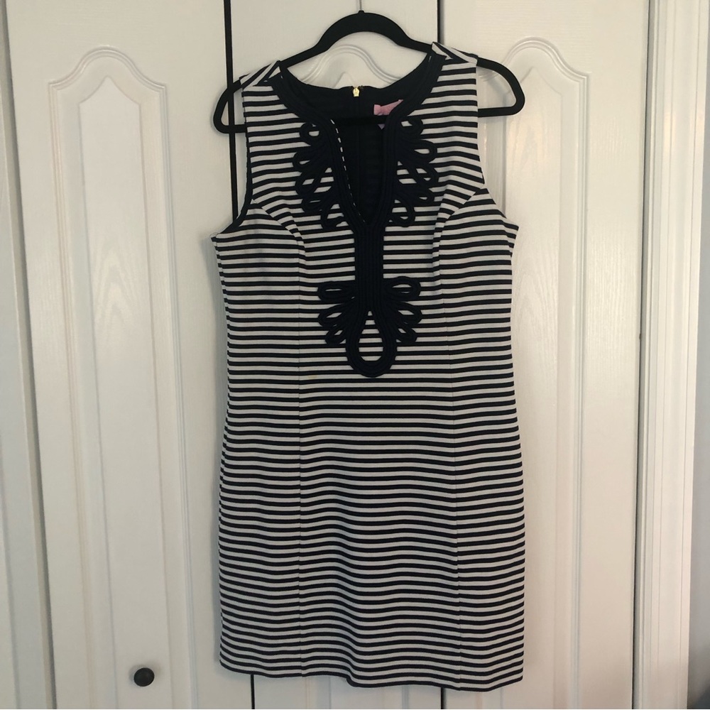 Lilly Pulitzer Striped Janice Stretch Shift Dress True Navy Ottoman Strip